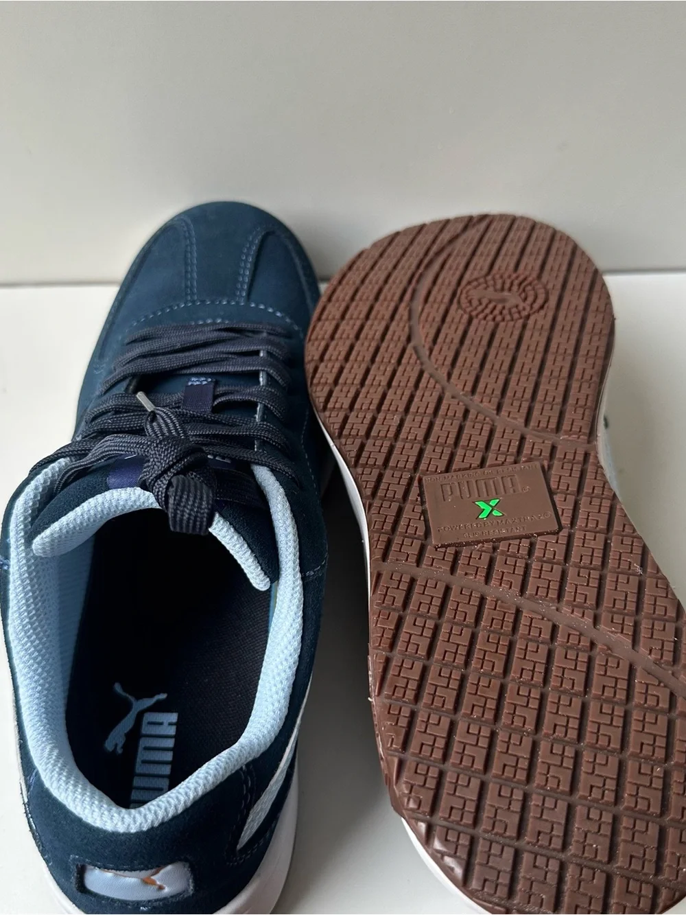 Puma Safety Shoes Men's Size 10 Navy Blue Suede Slip Resistant Work Sneakers